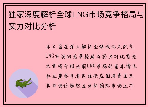 独家深度解析全球LNG市场竞争格局与实力对比分析