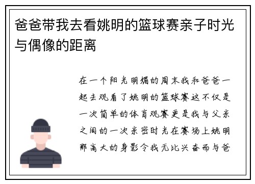 爸爸带我去看姚明的篮球赛亲子时光与偶像的距离
